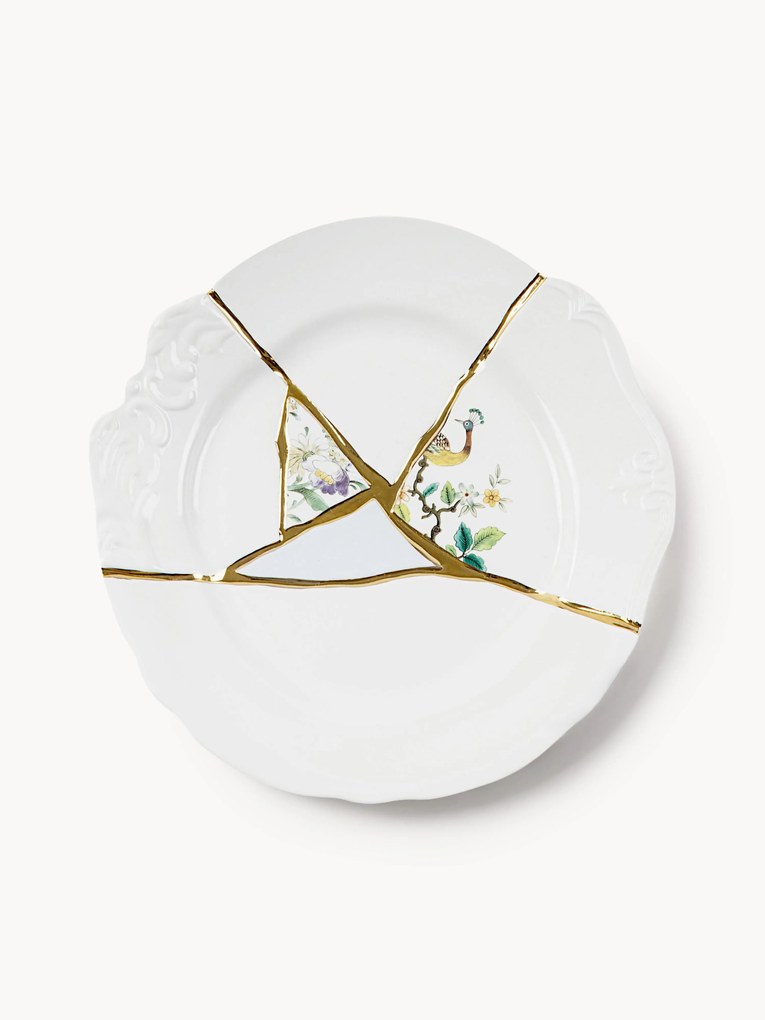 Prato de jantar de porcelana do designer Kintsugi