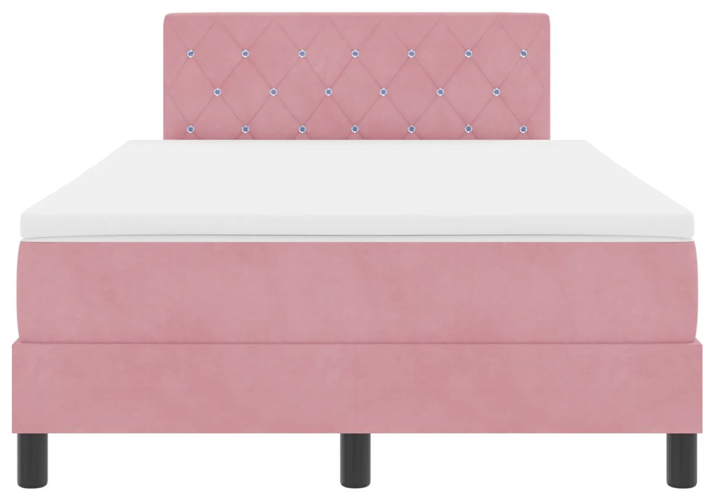 Cama Box com Colchão vidaXL Rosa Pequeno Duplo Veludo
