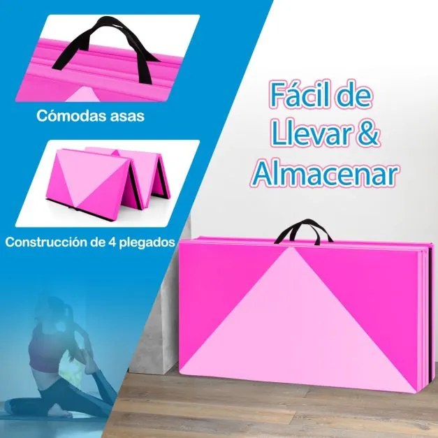 Colchão de ginástica dobrável 240 x 117 x 5 cm de PU para exercícios aeróbicos multifuncional purpura e rosa