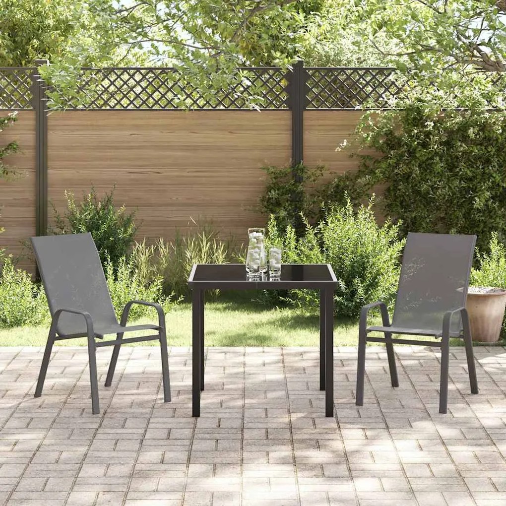 Conjunto de Jantar de Jardim 3 Peças Cinza em Textileno e Aço