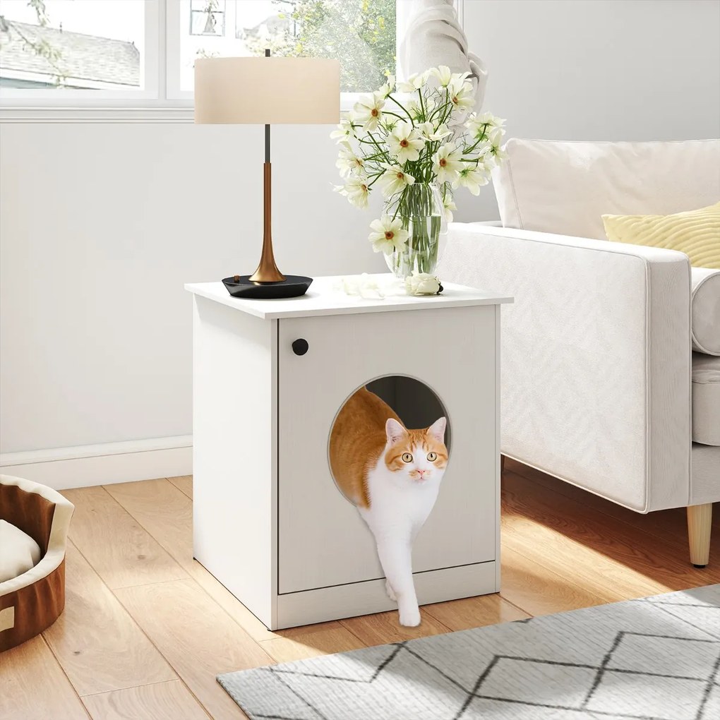 Armário para caixa de areia (não incluida) para gatos com lavatório oculto e mesinha de cabeceira lateral 51 x 47 x 57 cm Branco