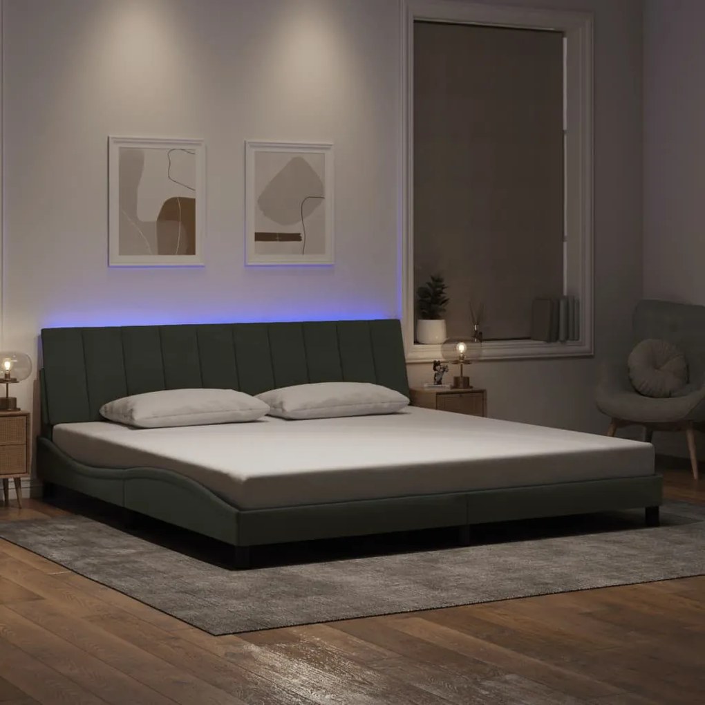 Estrutura de cama c/ luzes LED 200x200 cm veludo cinzento-claro