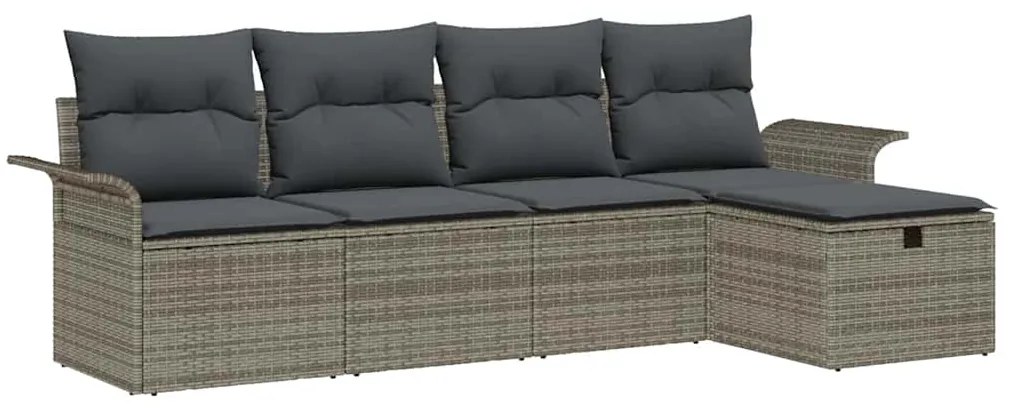 Conjunto de Sofá de Jardim de 5 Peças com Almofadas Cinza de Rattan