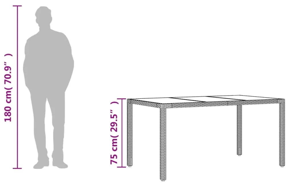 Mesa de jardim com tampo de vidro 150x90x75 cm vime PE cinzento