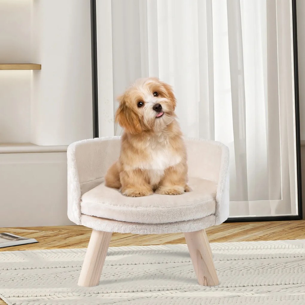 Sofá-cama para cães de 42 cm para animais de estimação com almofada redonda acolchoada 4 pernas de madeira de pinho Bege, Natural