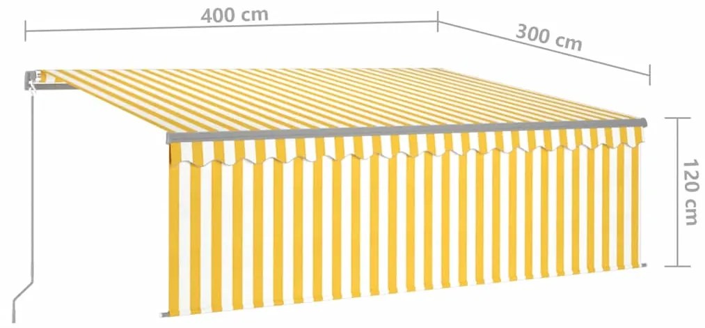Toldo retrátil manual com estore/LED 4x3 m amarelo e branco