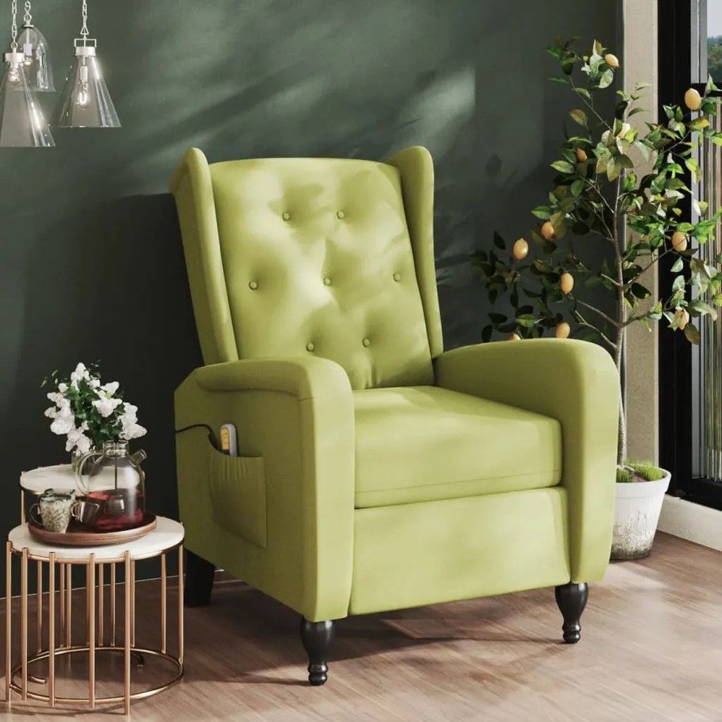 329355 vidaXL Poltrona de massagens reclinável veludo verde-claro