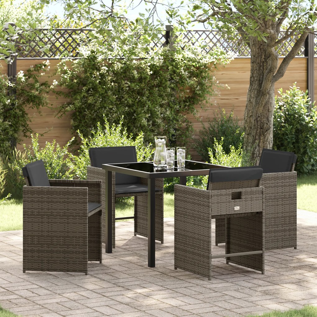 vidaXL Conjunto de Jantar de Jardim 5 Peças com Almofadas Cinza Rattan Poliéster