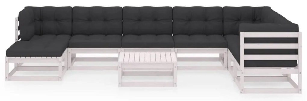 9 pcs conjunto lounge de jardim c/ almofadões pinho maciço