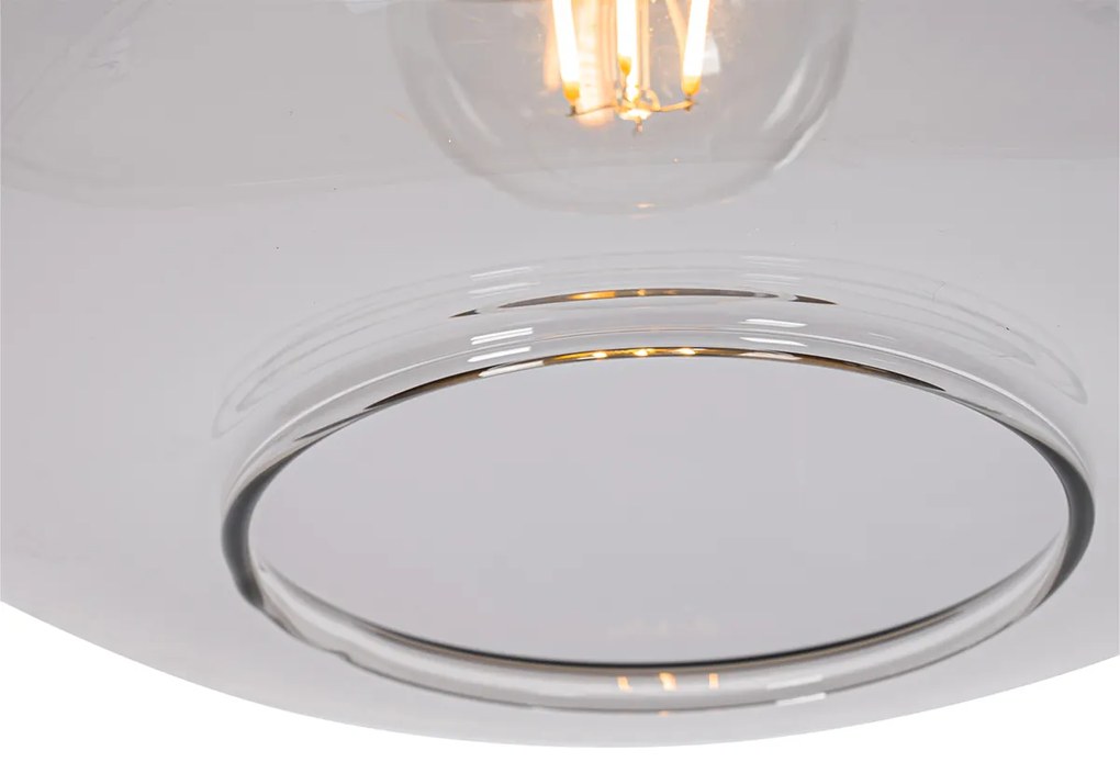 Candeeiro de suspensão design preto com dourado e vidro fumê - Kyan