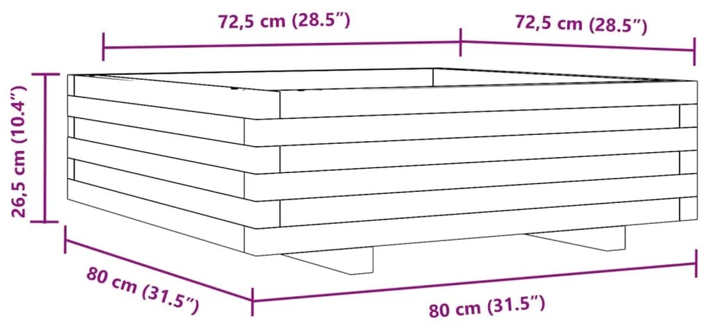 Vaso/floreira de jardim 80x80x26,5 cm pinho maciço branco