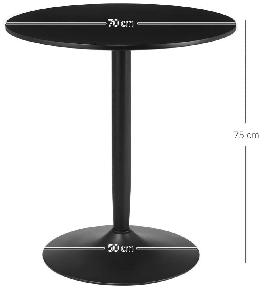 Mesa de Cozinha Redonda Mesa de Jantar Moderna para 2 Pessoas com Base de Aço e Almofadas Antiderrapantes Ø80x75 cm Preto