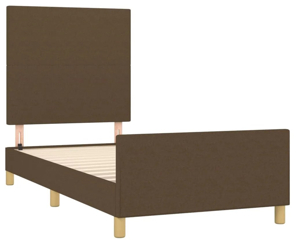 Estrutura de cama sem colchão 90x190 cm tecido castanho-escuro