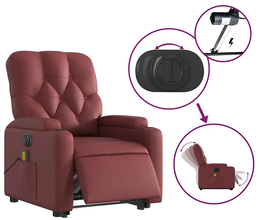 Poltrona reclin. elevatória elétrica couro artif vermelho-tinto