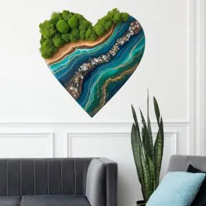 Autocolante Coração de musgo – Rios epóxi turquesa