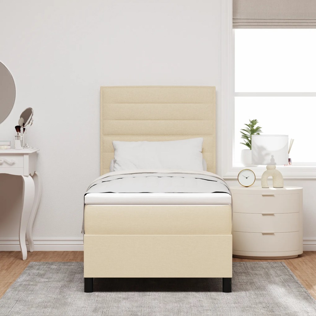 Cama Box com Colchão Creme 80x200 cm Tecido