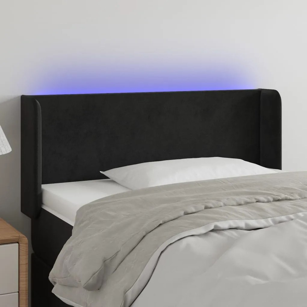 Cabeceira de cama c/ luzes LED veludo 103x16x78/88 cm preto