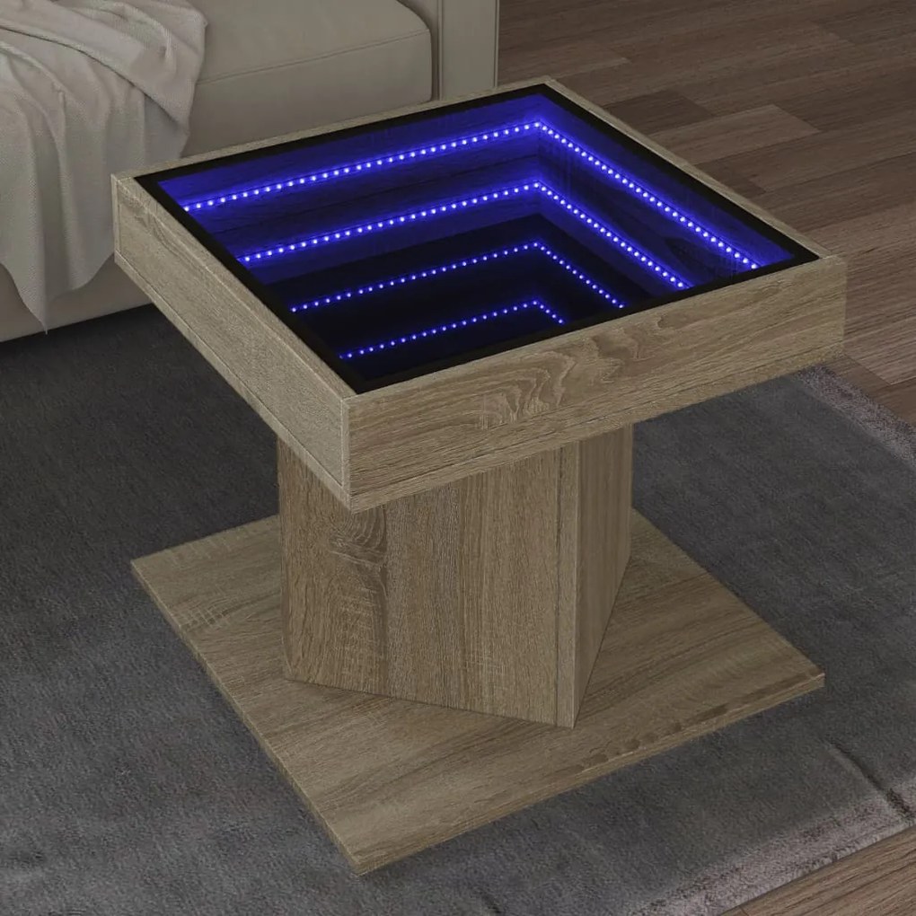 Mesa de centro c/ LEDs 50x50x45 madeira processada
