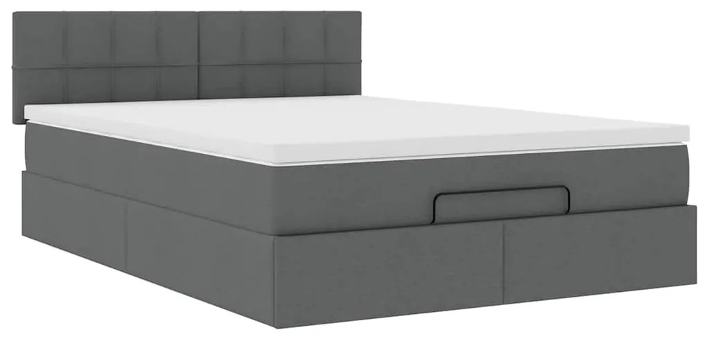 Cama otomana com colchão 140x200 cm tecido cinzento escuro
