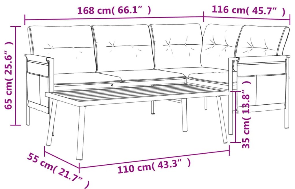 2 pcs conjunto lounge de jardim aço antracite