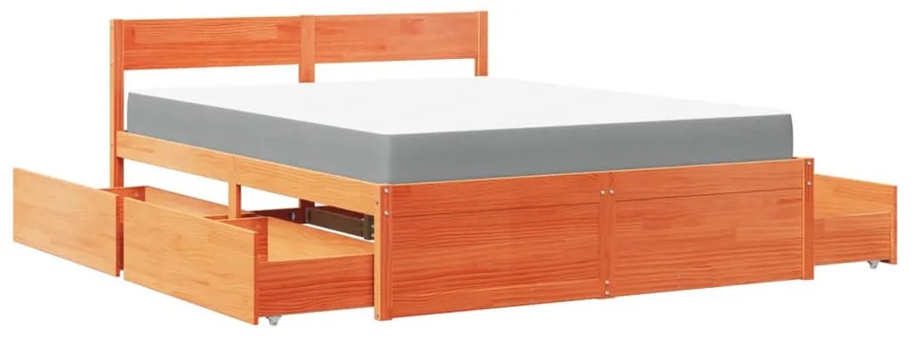 Cama com gavetas e colchão 160x200 cm pinho maciço castanho-mel