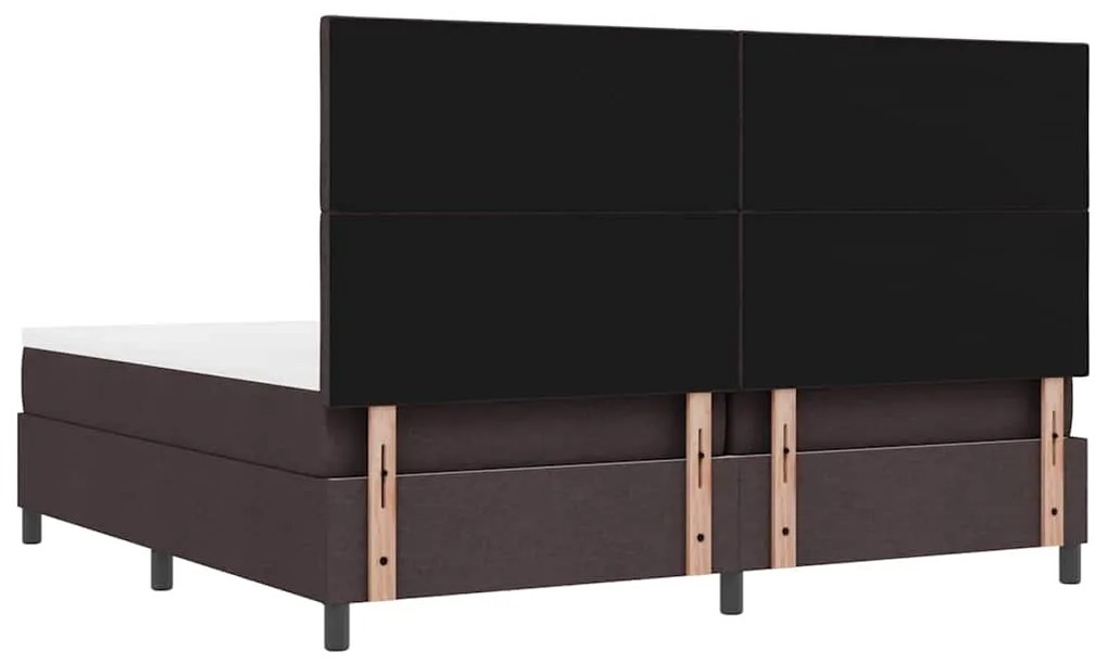 Cama Box com Colchão &amp; Banco Marrom Escuro 200x200 cm Tecido