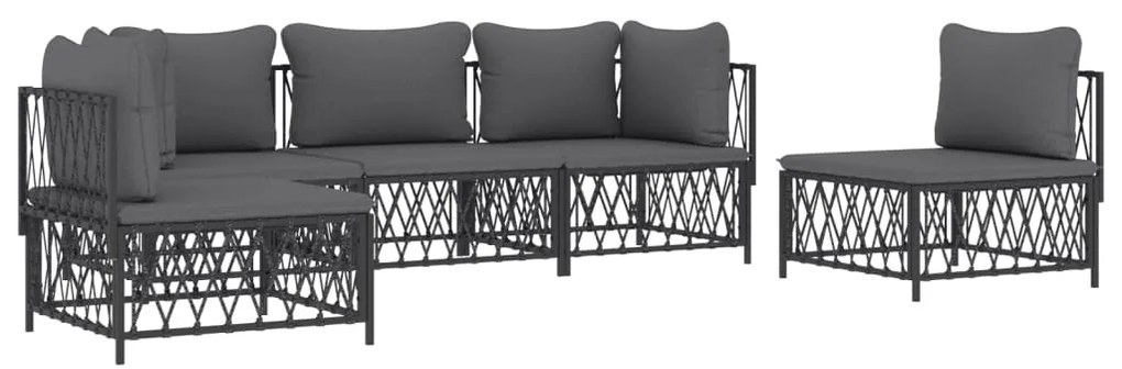 5 pcs conjunto lounge de jardim com almofadões aço antracite