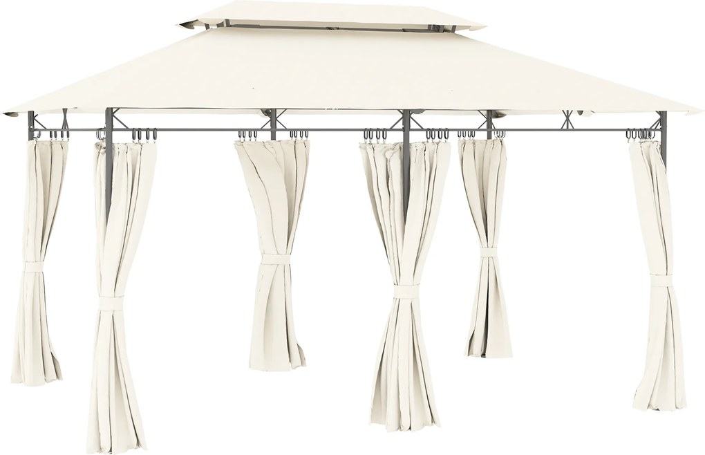 Pérgola de Jardim 397x297x265 cm Pérgola de Exterior com Teto Duplo Paredes Laterais Resistente a Água Creme