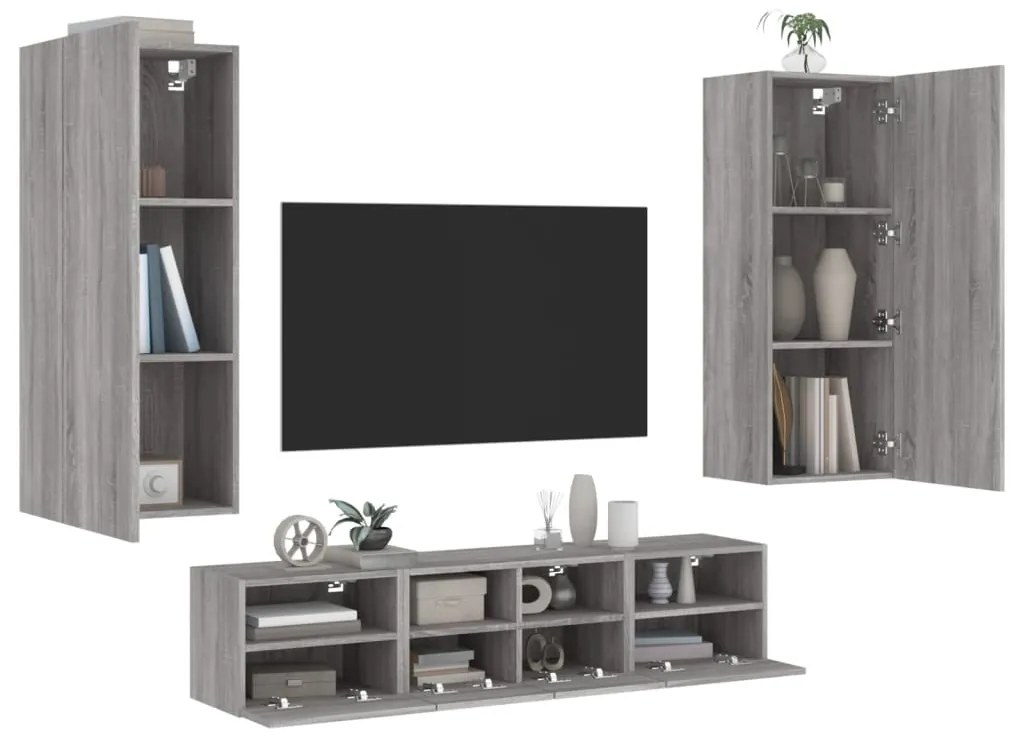 vidaXL 5 pcs móveis de parede p/ TV derivados de madeira cinza sonoma