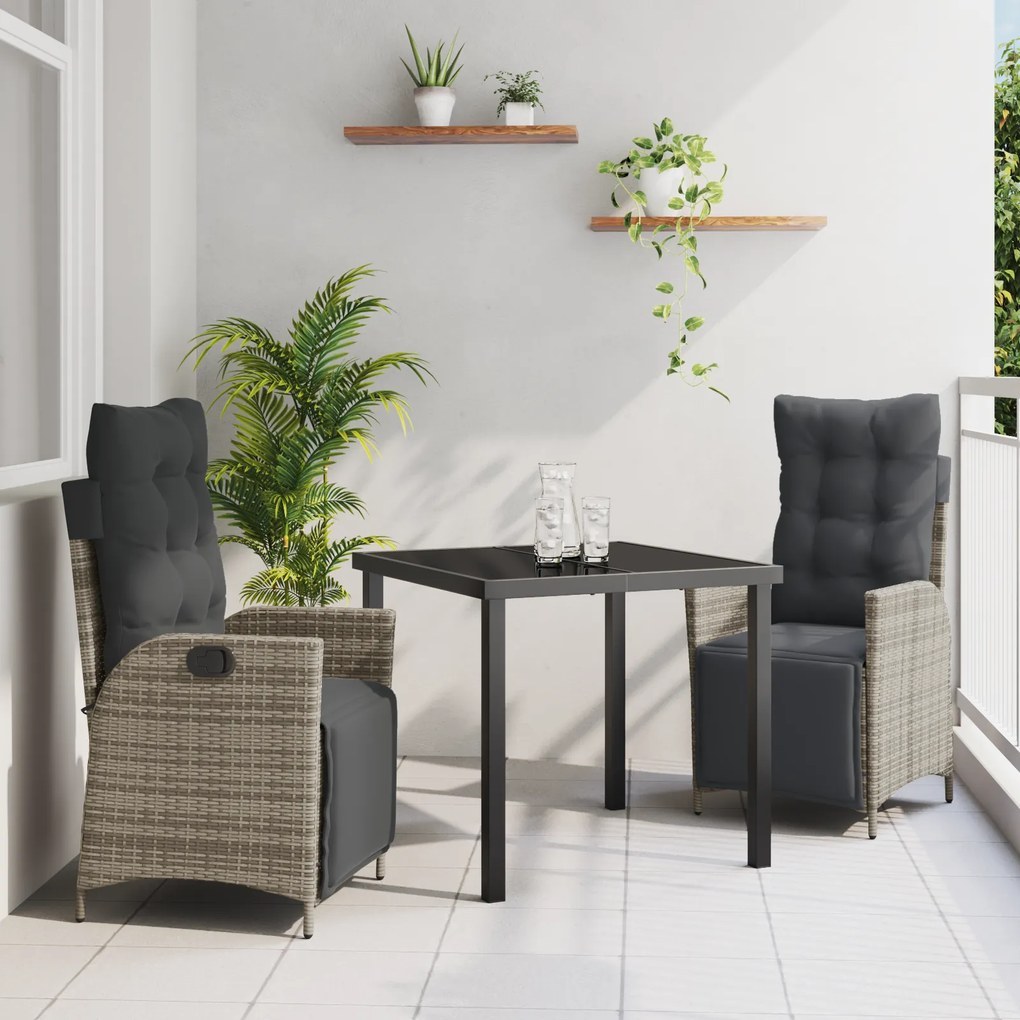 vidaXL Conjunto de Jantar de Jardim 3 Peças Cinza Rattan Poliéster