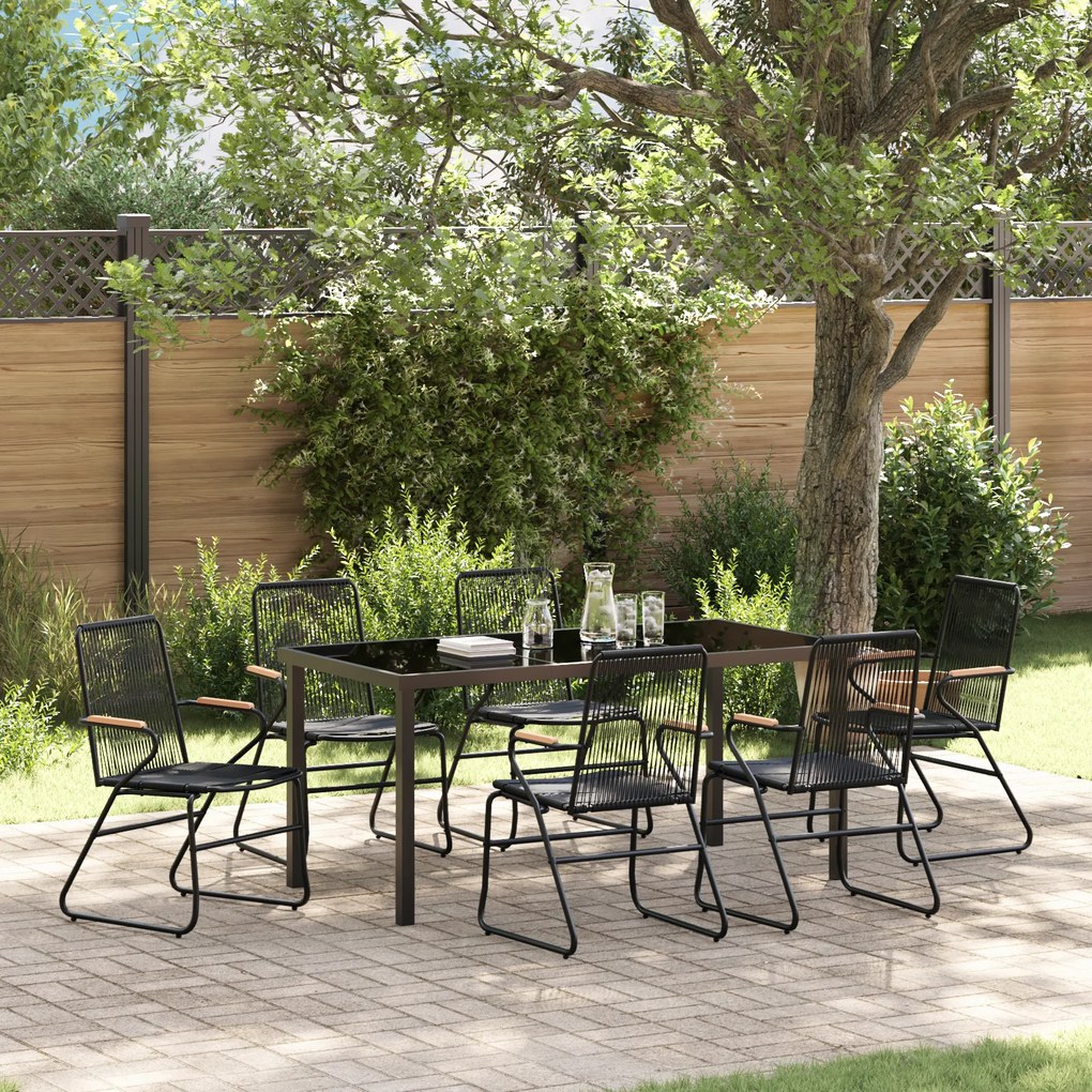 vidaXL Conjunto de Jantar de 7 Peças Preto Rattan PVC
