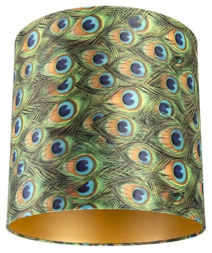 Abajur de veludo com design de pavão 40/40/40 com interior dourado