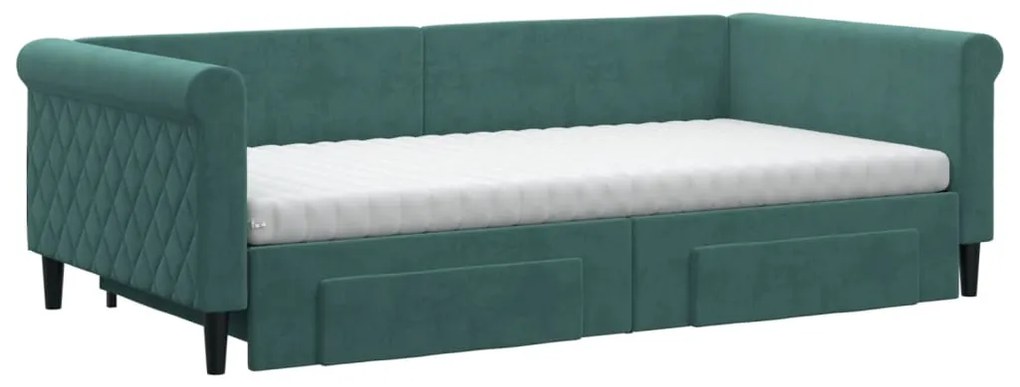 Sofá-cama c/ gavetão e gavetas 100x200 cm veludo verde-escuro