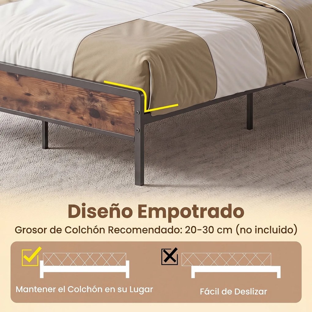 Estrutura de Cama de Casal, 221 x 142 x 141,5 cm (COLCHÃO NÃO INCLUIDO), Iluminação LED Ajustável, Castanho+Preto