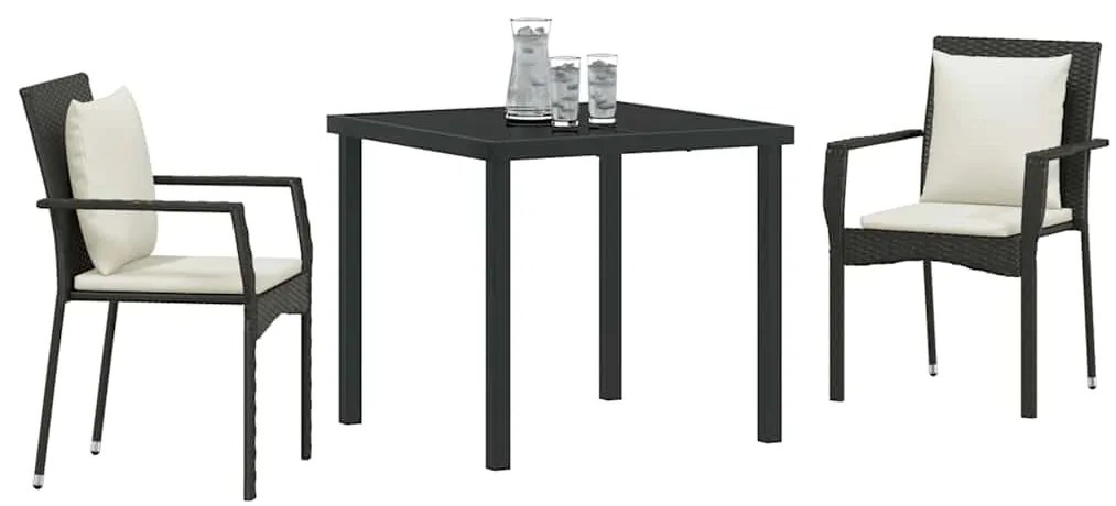 Conjunto de Jantar de Jardim 3 pcs Preto 80 x 80 x 73 cm