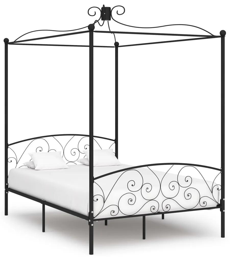 Estrutura de cama com dossel 140x200 cm metal preto