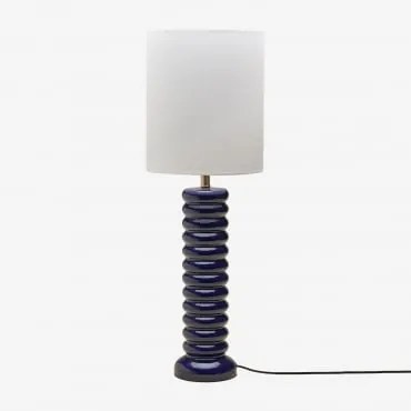 Candeeiro De Mesa Boreto 75 Cm Em Cerâmica E Linho Azul- Marinho - Sklum