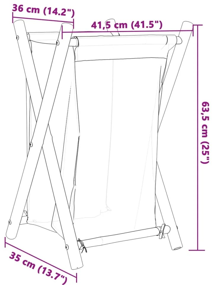 Cesto de roupa 41,5x36x63,5 cm bambu branco nata