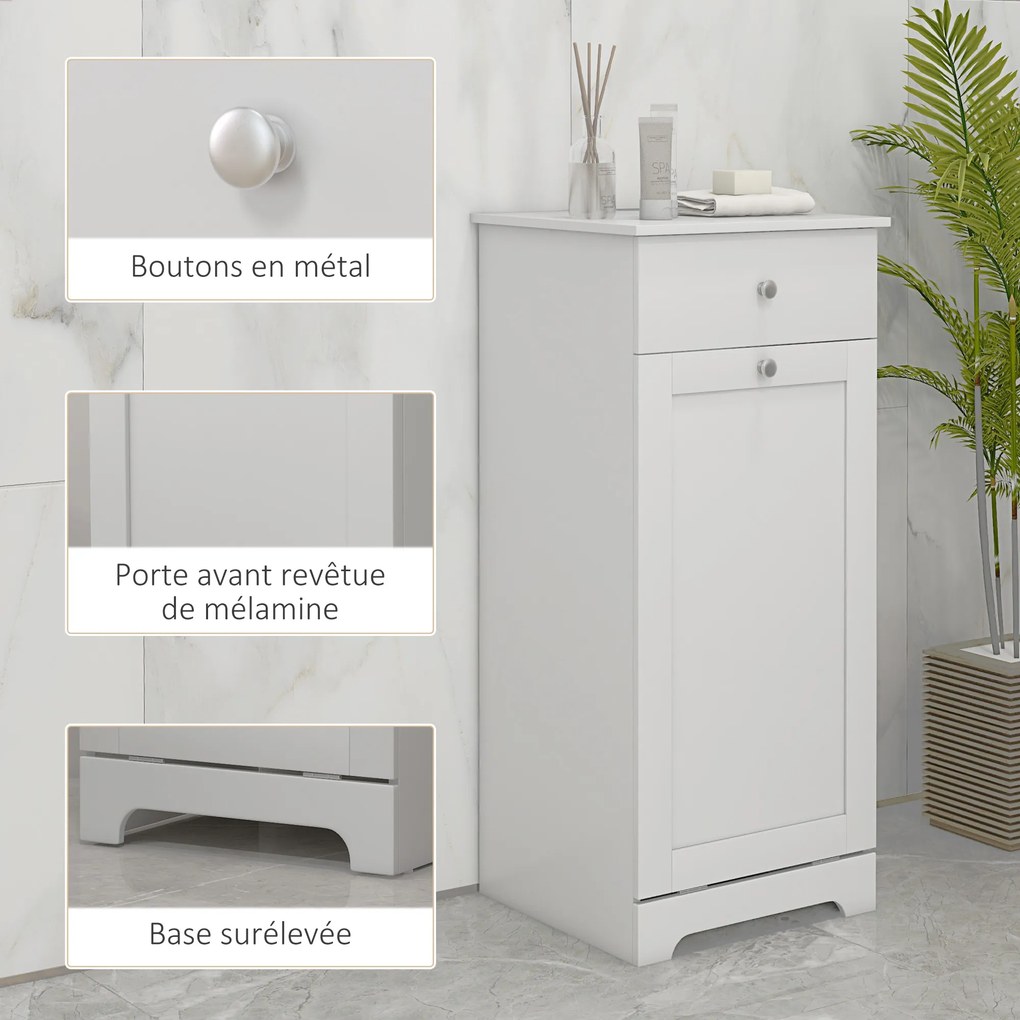 Móvel de casa de banho com cesto para roupa suja  40 x 40 x 90,5 cm, móvel de arrumação com gaveta  branco