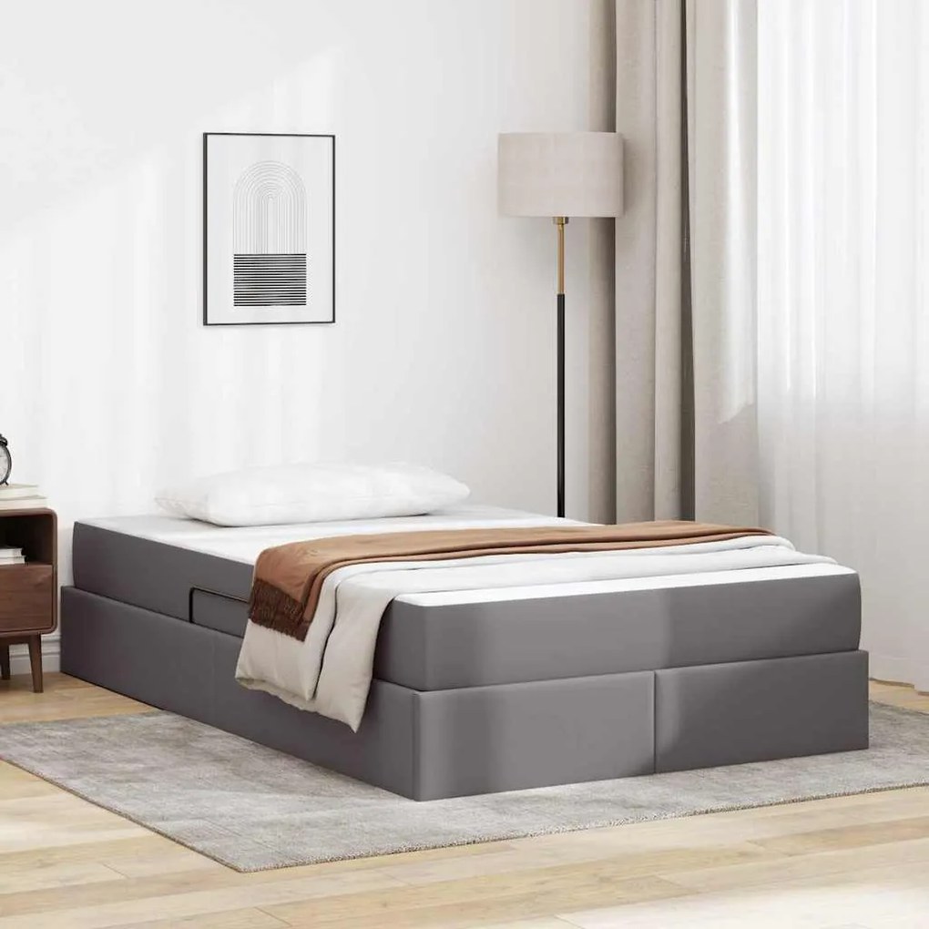 vidaXL Cama com arrumação e colchão com colchão 2 pcs Cinzeto Couro