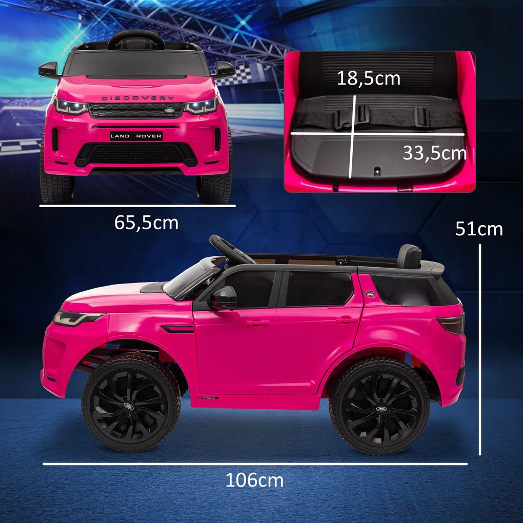 Carro Elétrico para Crianças com Licença Land Rover Discovery Sport Bateria 12V Faróis Buzina e Música 106x65,5x51 cm Rosa