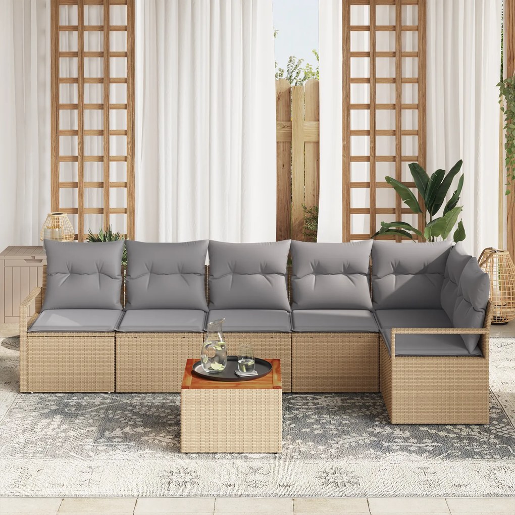 Conjunto de Sofá de Jardim vidaXL 7 Peças com Almofadas Bege Poliratan