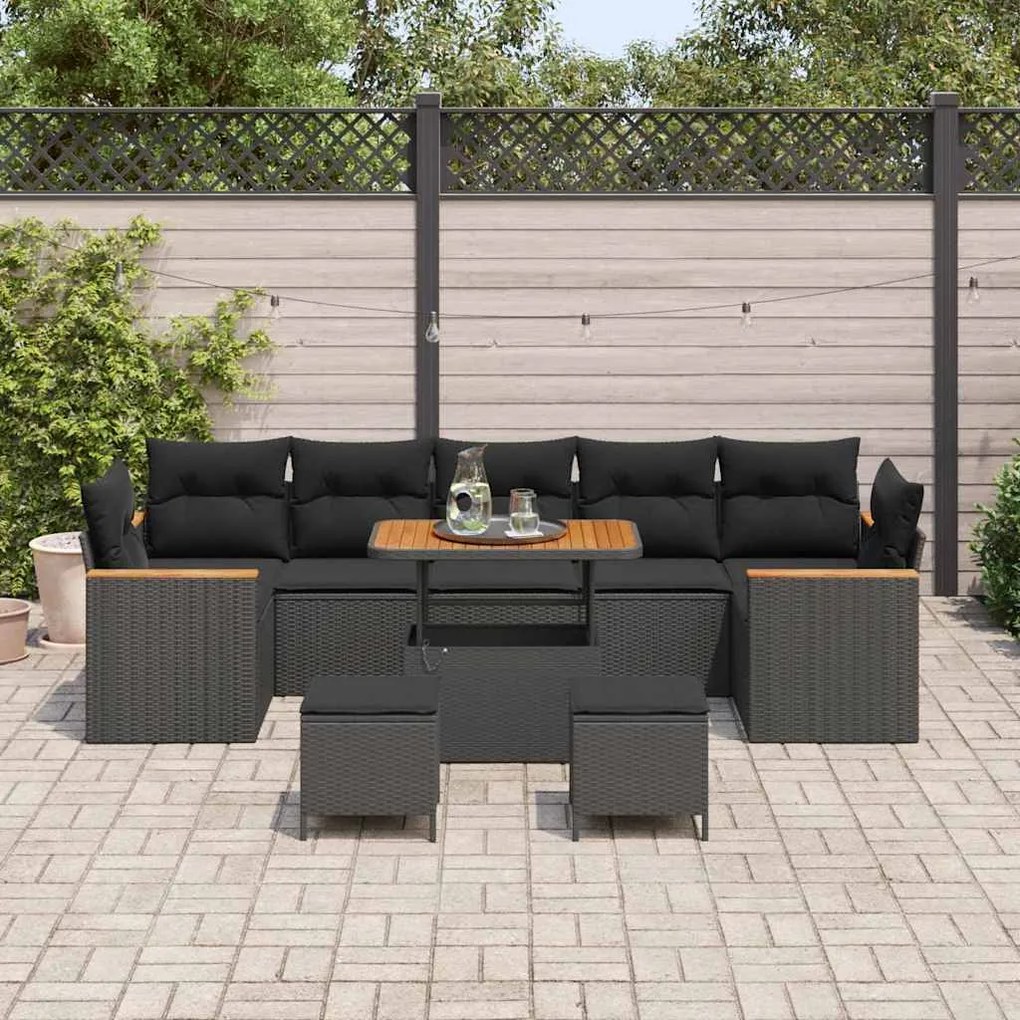 Conjunto de Sofá de Jardim vidaXL com 10 peças e Almofadas Preto Ratta