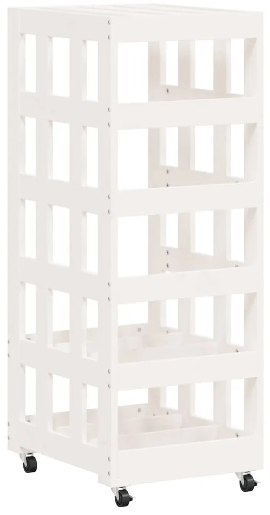 Suporte de lenha c/ rodas 40x49x110 cm pinho maciço branco