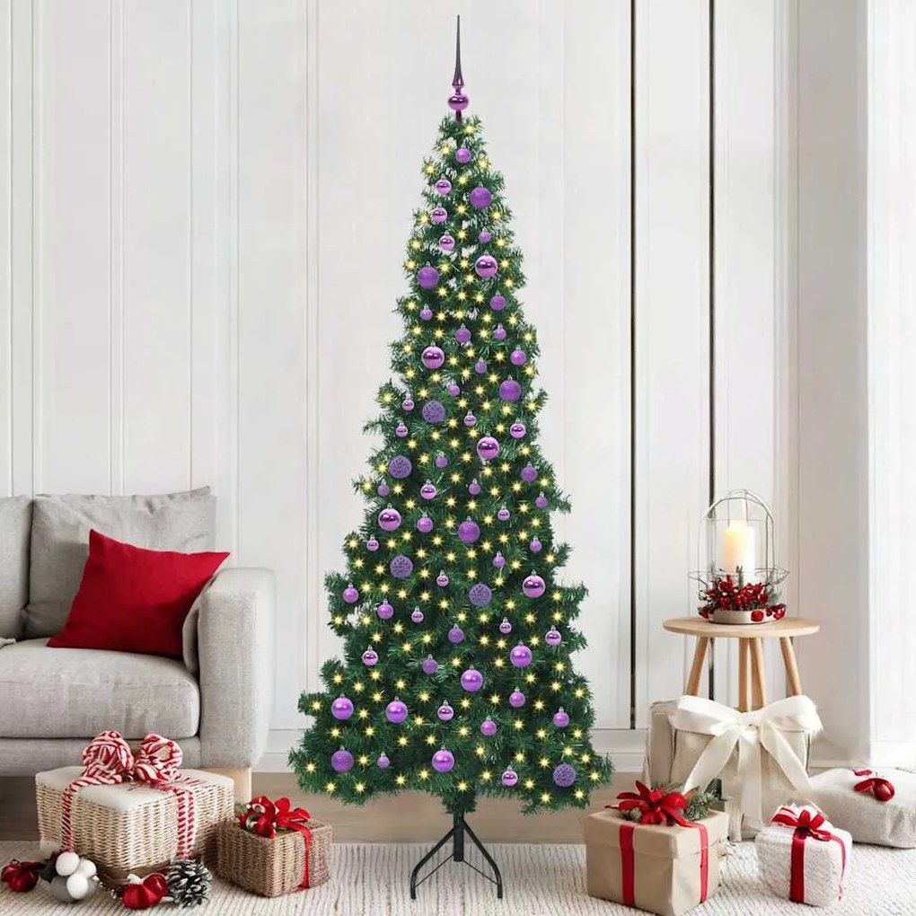 vidaXL Árvore de Natal artificial de canto Verde 210 cm PVC e Metal