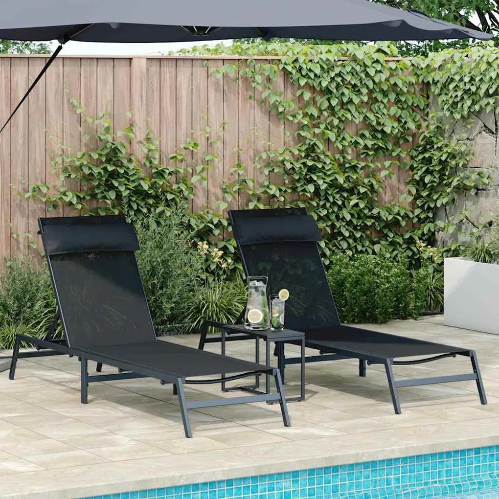 vidaXL Espreguiçadeiras com mesa 2-pessoa 3 pcs Preto e antracite