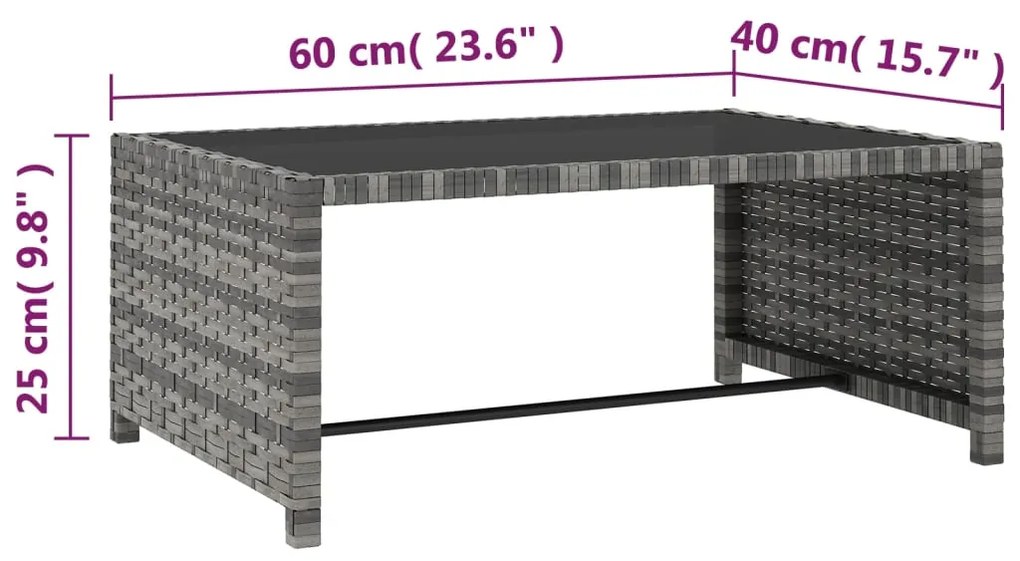 Espreguiçadeiras com mesa 2 pcs vime PE cinzento