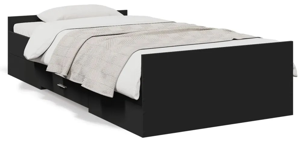 vidaXL Estrutura de cama c/ gavetas 100x200 cm derivados madeira preto