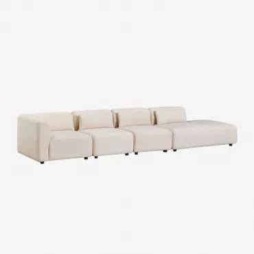 Sofá Modular De Canto Em 4 Peças Com Chaise Longue Direita Fogler Linho Veludo Bege Linho - Sklum