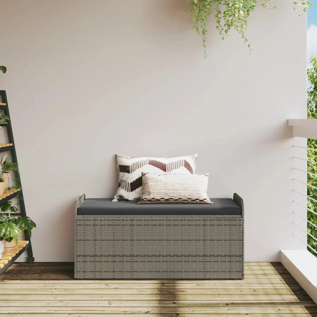 Banco de arrumação com almofadão 115x51x52 cm vime PE cinzento